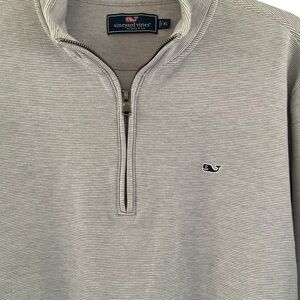 Vineyard Vines Men’s Mock Neck 1/4 Zip Pullover Gray Stripe Sweater XL